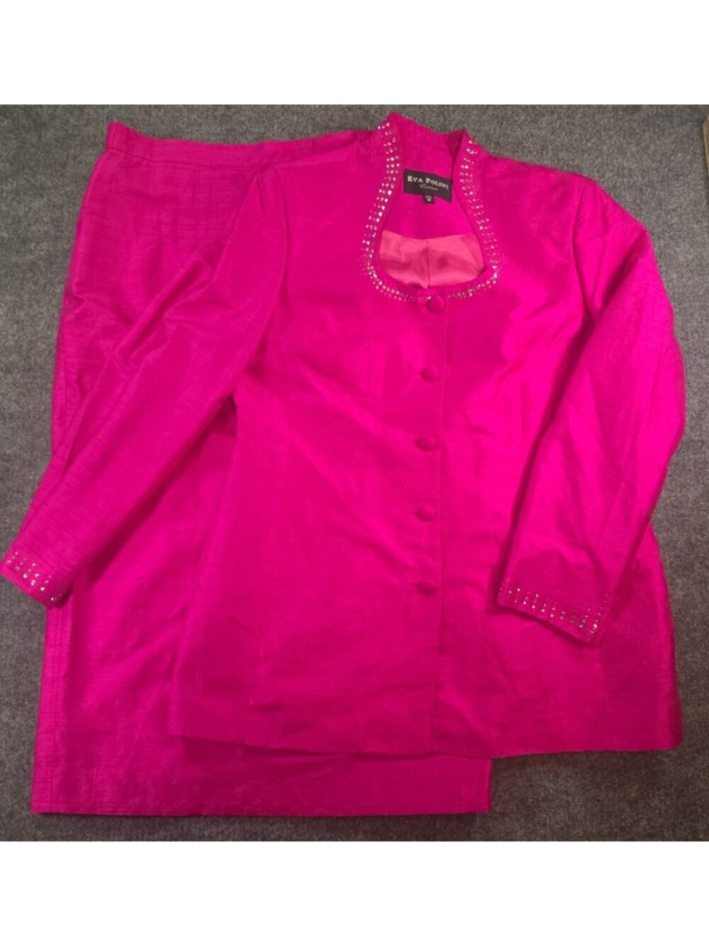 EVA POLINI Formal Satin 2pc Long Jacket/Skirt Church Formal Pink Shimmer Sz16*